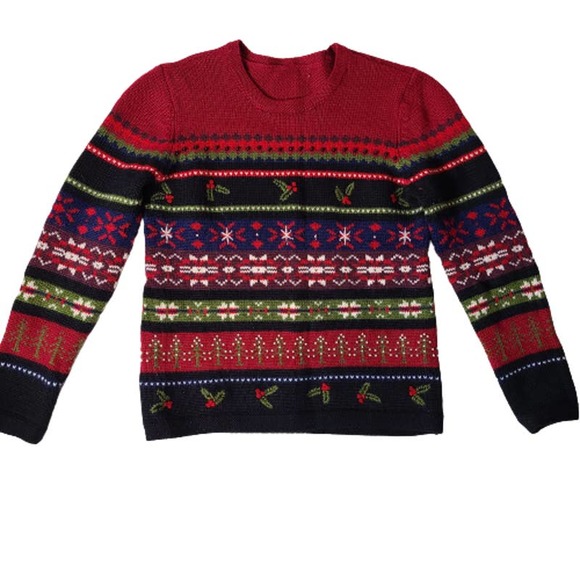 Fair Isle Christmas Holiday Wool Blend Ugly Crewneck Sweater - Picture 1 of 5